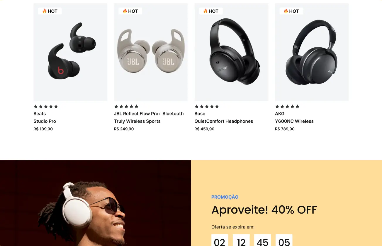 Exemplo de vitrine de eletrônicos da galeria Webstore