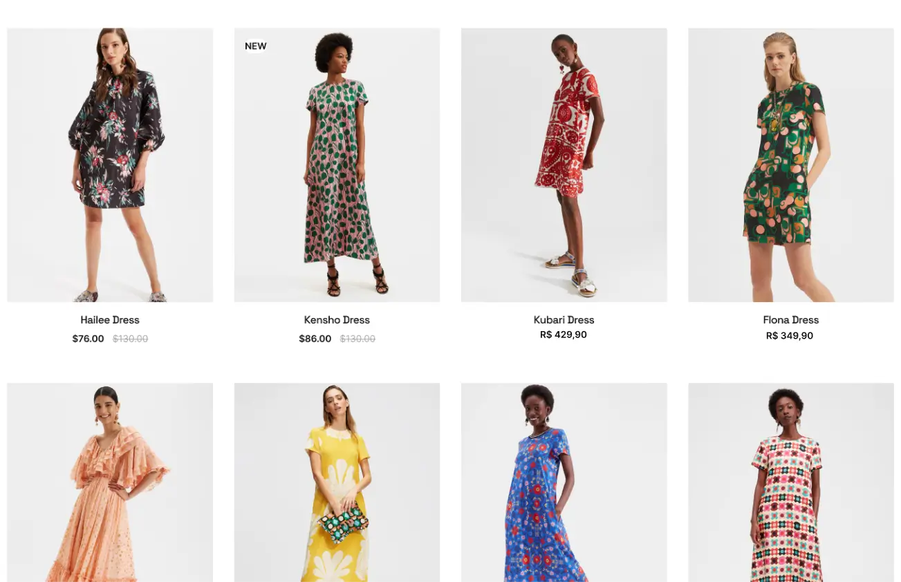 Layout de página de coleção de roupas, com as cores branco e preto